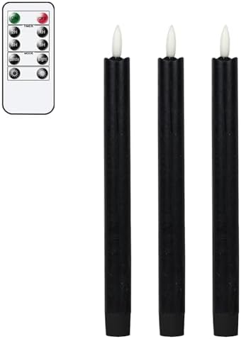 GenSwin Black Flameless Taper Candles with Remote, Halloween Flameless Candles Battery Operated, LED Halloween Candlesticks with 3D Wick for Home Decor(Set of 3, 0.78” x 9.6”) by GenSwin