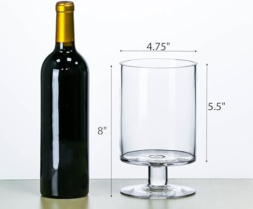CYS EXCEL Glass Hurricane Pillar Candle Holder (H:8" W:4.75") | Multiple Size Choices Short Stem Candle Centerpieces | Stemmed Glass Cylinder Candle Vase - Image 3