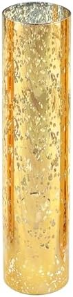 WGVI Hurricane Candle Holder Sleeve, W: 3", Ht: 14", Gold Speckled Glass Cylinder Open Both Ends, Chimney Tube Shade, 1 Piece by WGVInternational-OpusGlassware