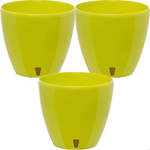 DECOPOTS - 3 Pack Self Watering Planter - Indoor Decorative Flower Pot with Drainage Cartridge and Water Level Indicator (5.5", Lime)