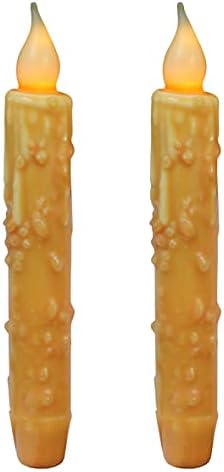 CVHOMEDECO. Real Wax Hand Dipped Battery Operated LED Timer Taper Candles Rustic Primitive Flameless Lights Decor, 6-3/4 Inch, Orange, 2 PCS in a Package by CVHOMEDECO