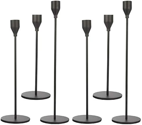 Set of 6 Black Taper Candle Holders Decorative Candlestick Holder for Home Decor, Wedding, Dinning, Party, Anniversary (Black) by Anndason