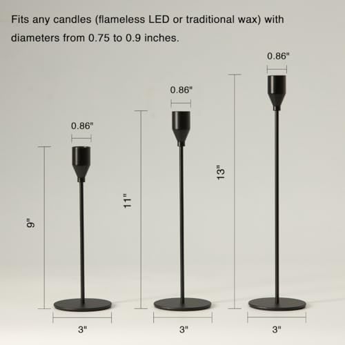 Upgraded Chrome Taper Candle Holders Set of 3 - Modern Matte Black Candlesticks (9/11/13 Inch), Weighted & Rust-Proof Metal Candle Stand for Fireplace Table Centerpiece - Image 5