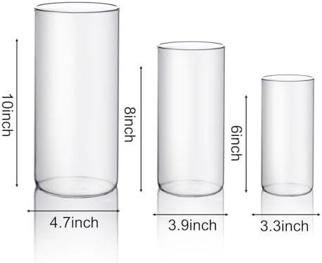 PHOSPHOR Hurricane Candle HoldersFor Pillar Candle Clear Glass Cylinder Centerpieces Vases Table Decoration Centerpiece Floral Room Decor Clear Seeded Bubbles Living Dining Kitchen 3 Pieces - Image 2