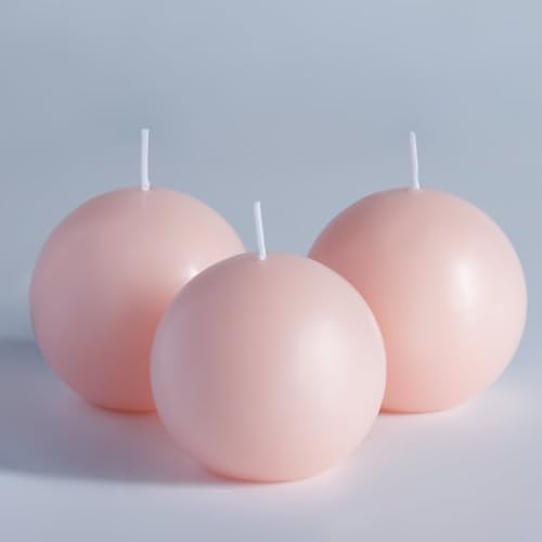 MOZEAL Hand-Poured, 3 Inch Pearl Blush Round Ball Candles - Elegant Pearl Blush Round Pillar Candles Set of 3, Dripless, Unscented, Smokeless, Ideal for Weddings and Elegant Celebrations. by MOZEAL