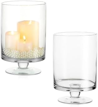 NUPTIO Large Pillar Candle Holders: Glass Flower Vase 2 Pcs 8.7in Tall by Nuptio