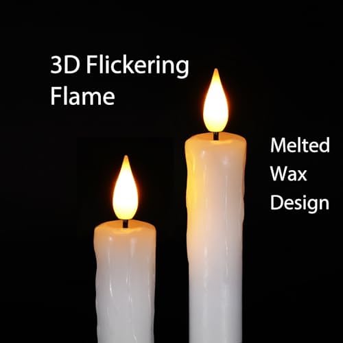 Homemory Real Wax Flameless Taper Candles with Remote Timer, 9.6 Inches White LED Flameless Candlesticks, Dripless Battery Operated Window Candles Flickering Pack of 2 for Fireplace Xmas Halloween - Image 2