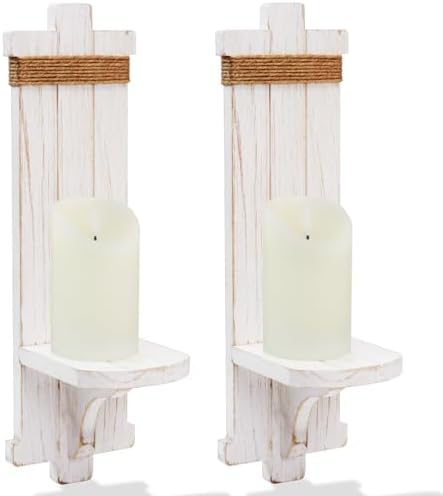 Homemory 2 Pack White Wood Wall Sconces Candle Holders, Farmhouse Decor by Homemory