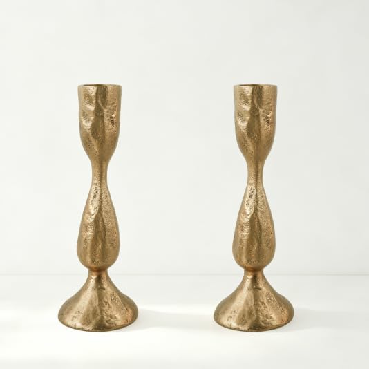 Cast Iron Taper Candle Holders Set of 2, Brass Candlestick Holders by HUTUTUKJ