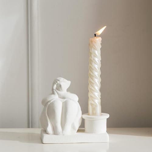 White Candle Holder, Handmade Ceramic Girl Candlestick Holders, Taper Candlelight Stand for Home Decor, Table Centerpiece and Coffee Table Decor - Image 2