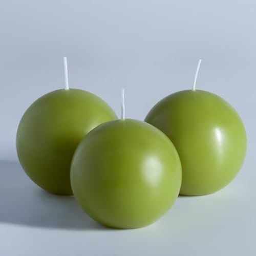 MOZEAL Hand-Poured, 3 Inch Lime Green Round Ball Candles - Elegant Lime Green Round Pillar Candles Set of 3, Dripless, Unscented, Smokeless, Ideal for Spring Celebrations. by MOZEAL