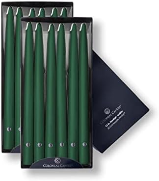 Colonial Candle Unscented Taper Candle, Handipt Collection, Evergreen, 12 in, Pack of 12 - Up to 10 Hours Burn by ColonialCandle