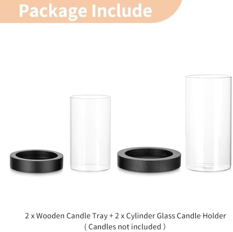 NUPTIO Hurricane Candle Holders with Black Wood Bases, Set of 2 - Image 3