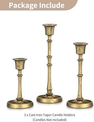 NUPTIO Cast Iron Taper Candle Holders, Set of 3 Antique Brass Candlesticks - Image 4