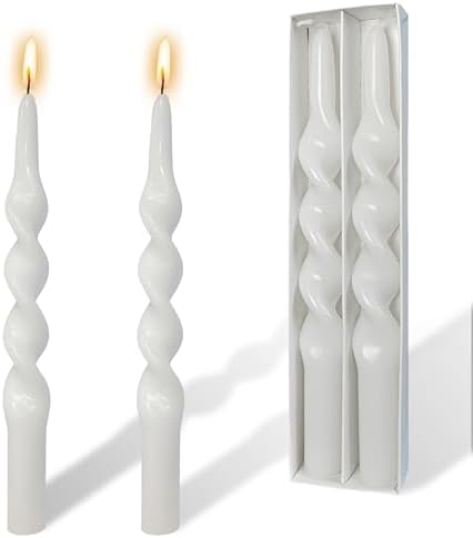 Unscented Spiral Twist Taper Candles 10 Inch Long White Candlesticks for Dinner Home Decor Wedding by YUKCAXDLS