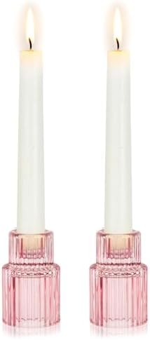 Hewory Glass Pink Candle Holder Bulk, 2PCS Valentines Taper Candle Holders by Hewory