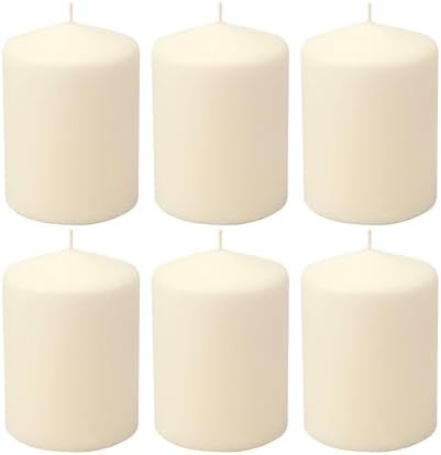 Stonebriar Unscented Pillar Candles – 35 Hour Burn Time, Long-Lasting Wax Candles for Weddings, Holidays, Home Décor & Special Events, Pack of 6, Ivory, 3" x 4" by StonebriarCollection