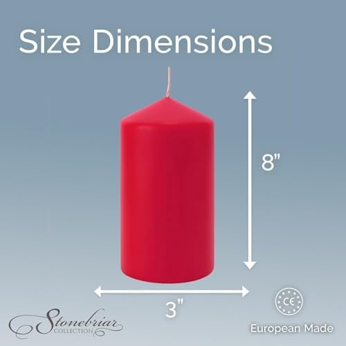 Stonebriar Unscented Pillar Candles – 80 Hour Burn Time, Long-Lasting Wax Candles for Weddings, Holidays, Home Décor & Special Events, Pack of 6, Red, 3" x 8" - Image 6