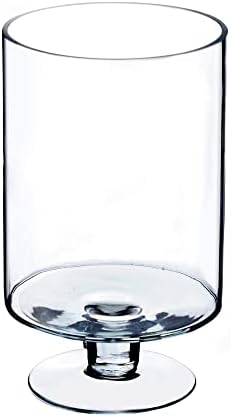 CYS EXCEL Glass Hurricane Pillar Candle Holder (H:10" W:6") | Multiple Size Choices Short Stem Candle Centerpieces | Stemmed Glass Cylinder Candle Vase by CYSEXCEL%C2%AE