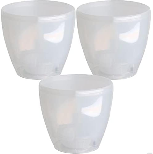 DECOPOTS - 3 Pack Self Watering Planter - Indoor Decorative Flower Pot with Drainage Cartridge and Water Level Indicator (5.5", Transparent)