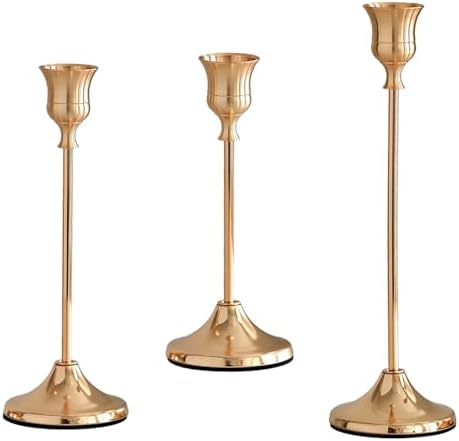 French Gold Candlestick Holders Set of 3, Metal Taper Candle Holders, Classic Decorative Candle Stick for Christmas, Wedding, Party, Dinner Tables,Home Décor by AUMAYCO