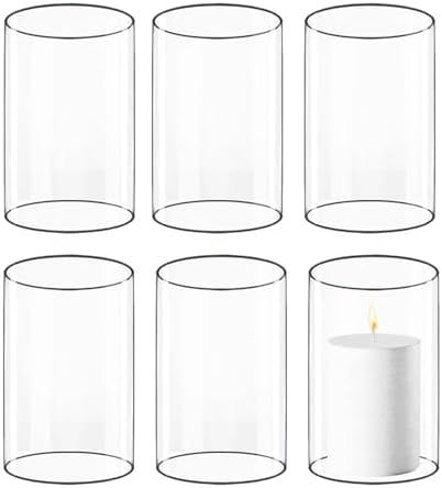 CYS EXCEL 6 PCS (H:6" D:4") Open Ended Clear Glass Hurricane Candleholder Tube Lamp Shade Open Flame Candlestick Holder Chimney Tube Cover Bottomless Cylinder by CYSEXCEL%C2%AE