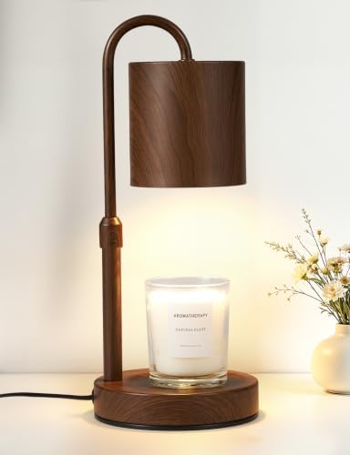 Briever Dimmable Candle Warmer Lamp with Timer, Height Adjustable Electric Candle Wax Warmer, Birthday Gifts for Women Mom, House Warming Gifts New Home Decor, Solid Wood Base, Walnut Wood Grain by Briever