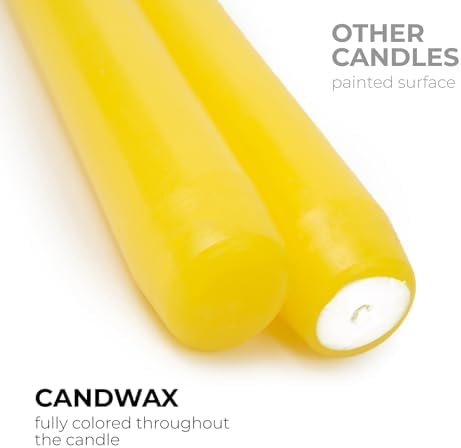 CANDWAX 12 inch Yellow Taper Candles Set of 12 - Unscented Smokeless Dripless Yellow Candles - Perfect for Home Décor, Special Occasions and Ordinary Dinners - Easter Candlesticks - Image 2