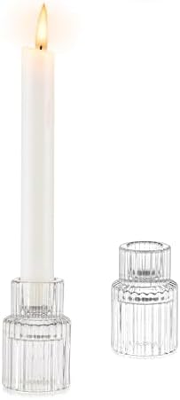 Glasseam Glass Taper Candle Holders 2 Pcs Small Candlestick for Table Decor by Glasseam