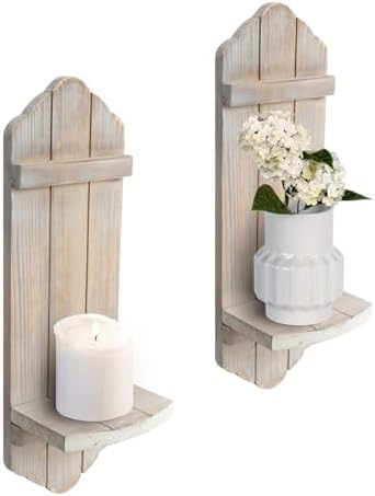 Wall Candle Sconces Set of Two, Rustic Wood Wall Candle Holder Decor, Farmhouse Wooden Candle Holder Wall Decorations for Fireplace, Hallway, Living Room, Bedroom,Washed Brown by CEDARLUX