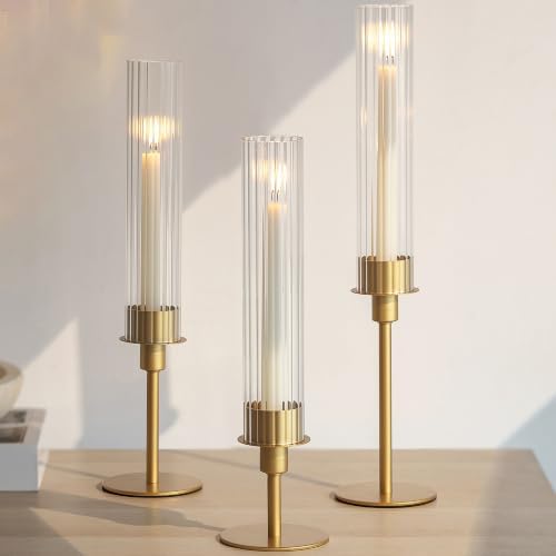 Sziqiqi Gold Hurricane Candle Holders: Gold Candlestick Holders Set of 3 by SZIQIQI