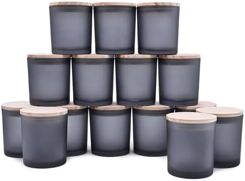 SHOWIN 8 OZ Thick Candle Jars for Making Candles 15 Pcs, Empty Jars with Wood Lids for Candle Making, Sample Container, Frosted Grey by Showin