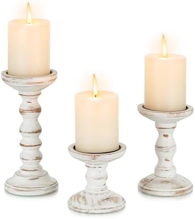 Candeldo Wood Candle Holder for Pillar, White Farmhouse Fireplace Decor by CANDELDO