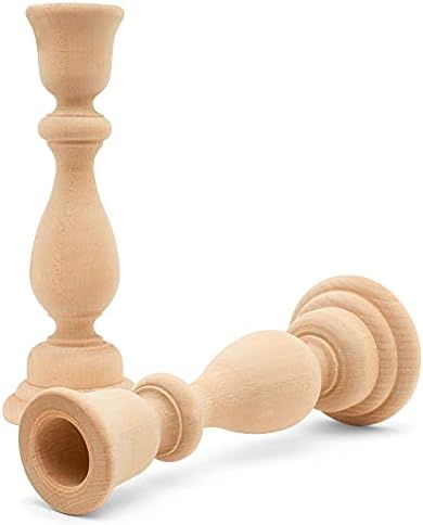 Wood Candle Holders, 6-3/4 Inch Wooden Candlestick Holders with 3/4 Inch Hole, Set of 2 Unfinished Wooden Candle Holders, Farmhouse Rustic Candle Holder for Crafts, Decorating and Painting - Image 5