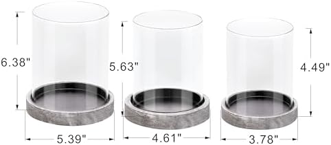 Set of 3 Glass Hurricane Candle Holders for Pillars with Distressed Brown Solid Wood Base Crafted from Pine, Farmhouse Candlestick Holder, Centerpieces for Home, Garden, Table, Mantel, Wedding, Party - Image 2