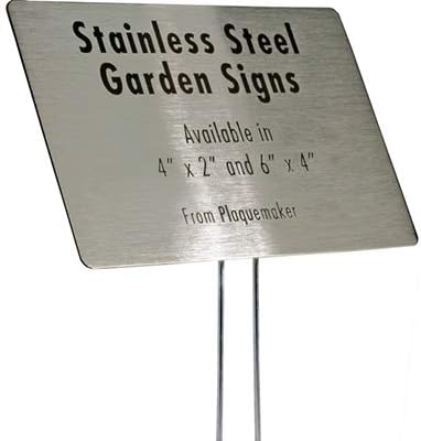 Stainless Steel Garden Sign. 4 x 2" rounded sign with a 10" stake. Great as a Garden Memorial or Plant Label (Stainless Steel, 4 x 2")