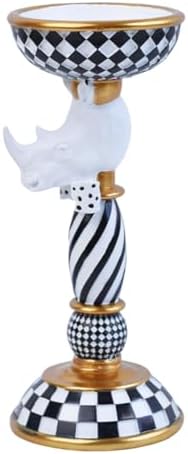 Checkered Animal Candle Holders, Resin Black White Checkered Tiger Head Candlestick Holders, Cute Black-and-White Pillar Candle Stand Home Decorations (Rhinoceros) by ASLASL