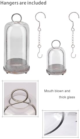 5" & 4" Wide Versatile Metal Candle Holder in Shabby White with Handmade Thick, Heavy & Sturdy Glass Dome for Pillar Candle, Industrial, Modern, Shelf, Mantel, Veranda, Porch - Image 3