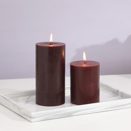 3x6 Inch Burgundy Pillar Candles Set of 3,Unscented Dark Red Pillar Candle - Image 4