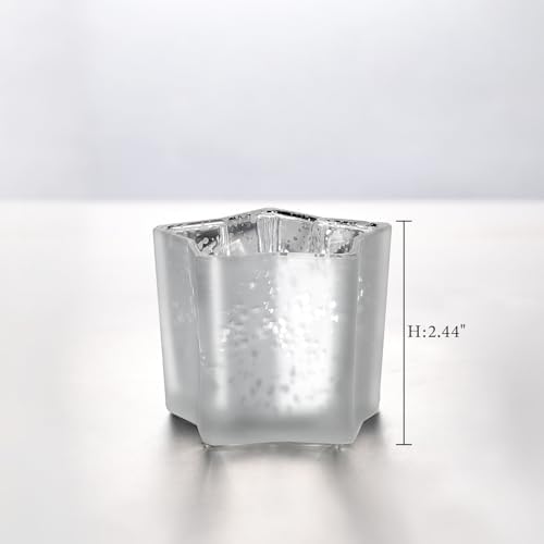 Letine 8pc Frosted White Star Tea Light Candle Holders - Mercury Glass Votive Holders for Wedding, Diwali, Fall & Holiday Decor - Elegant Starlight Vessels (2.44" Height, 1.45" Base) - Image 2
