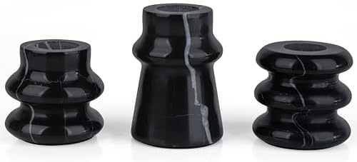 Vixdonos Marble Candle Holder Set of 3 Taper Candle Candlestick Mantle Candle Stand for Home Decor,Wedding,Party and Table Centerpieces(Black) by Vixdonos