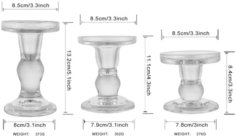 3-Piece Set of Glass Candlestick, Crystal Candlestick Holder Holder and Conical Candle, Christmas Candle Holder Decoration, Family Living Room Wedding Candle Holder (Clear) - Image 4