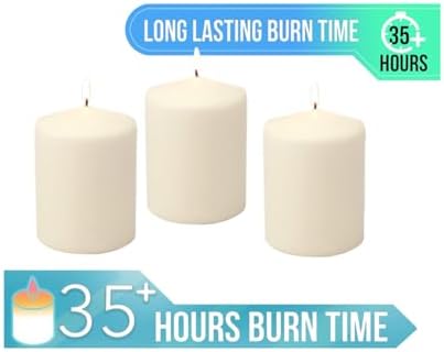 Stonebriar Unscented Pillar Candles – 35 Hour Burn Time, Long-Lasting Wax Candles for Weddings, Holidays, Home Décor & Special Events, Pack of 3, Ivory, 3" x 4" - Image 4