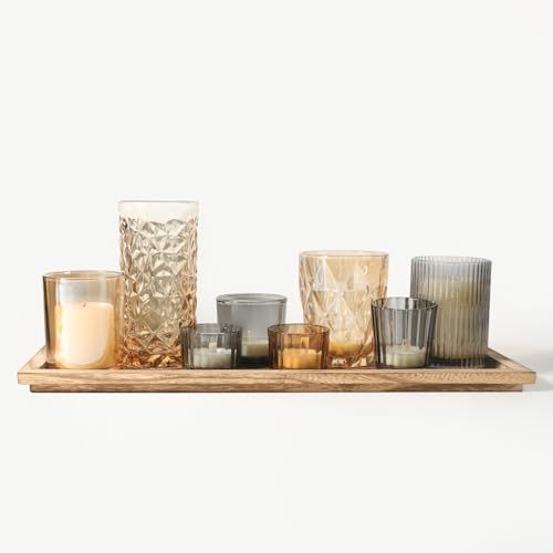 Rustic Wooden Tray with 8 Brown Glass Votive Candle Holders by SHOHAYTO