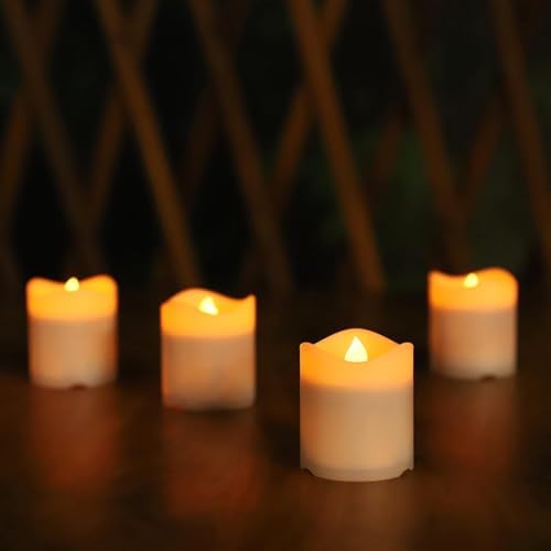 Solar Candles Outdoor Waterproof, 4pcs Rechargeable Dusk to Dawn Little Votive Candles, Flameless Flickering Solar Tea Lights for Patio Yard Deck Pathway Window Outdoor Lantern Decor(Warm Amber) by TWINKVILLA