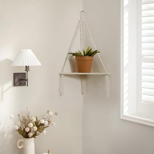 Artilady Macrame Corner Shelf Wall Hanging, Boho Floating Shelves Storage - Image 3
