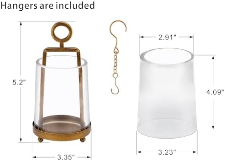 3.3" Wide Modern Farmhouse Metal Hurricane Candle Holder with Handmade Sturdy Glass Sleeve in Antique Brass for Pillar Candle & Plants, Glass Hurricane Lantern, Industrial, Minimalistic - Image 2