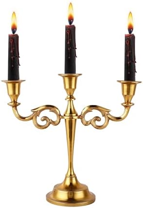 Rely+ 3 Arm Candelabra Taper Candle Holders Decorations Indoor Kitchen Décor Table Candles Candlestick Candelabra Centerpiece (Gold) by RELYSmartGlobalSupplies