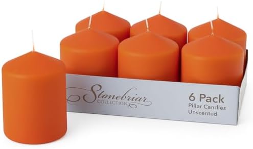 Stonebriar Unscented Pillar Candles – 35 Hour Burn Time, Long-Lasting Wax Candles for Weddings, Holidays, Home Décor & Special Events, Pack of 6, Orange, 3" x 4" by StonebriarCollection