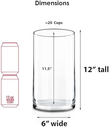 CYS EXCEL (H:12" D:6") Large Cylinder Clear Glass Vase for Wide Bouquet Flower Vase Centerpieces Display Hurricane Floating Candle Holder - Image 2